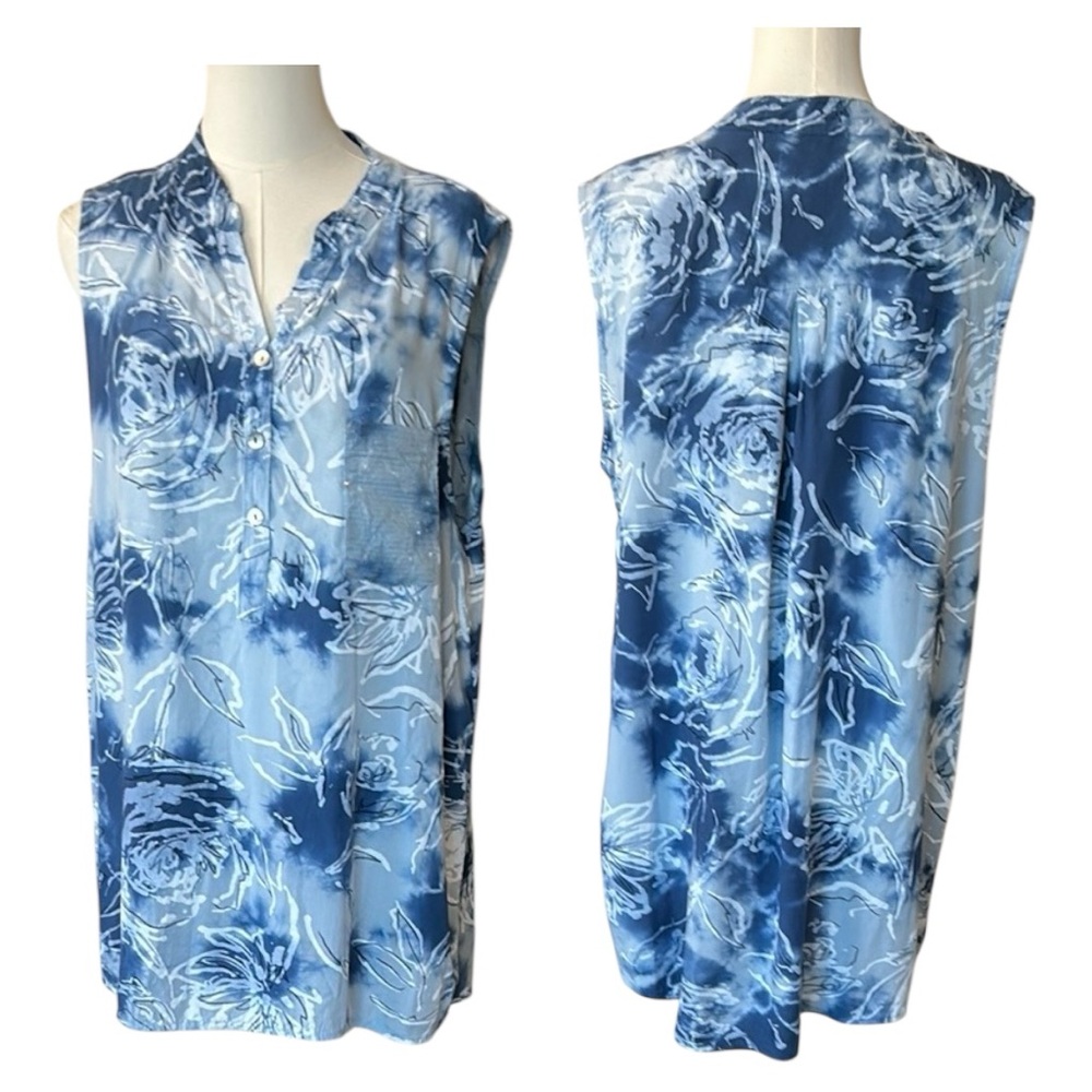 ANGELA MARA (made in Italy) Blue/White  Floral Sleeveless Top  size extra large
